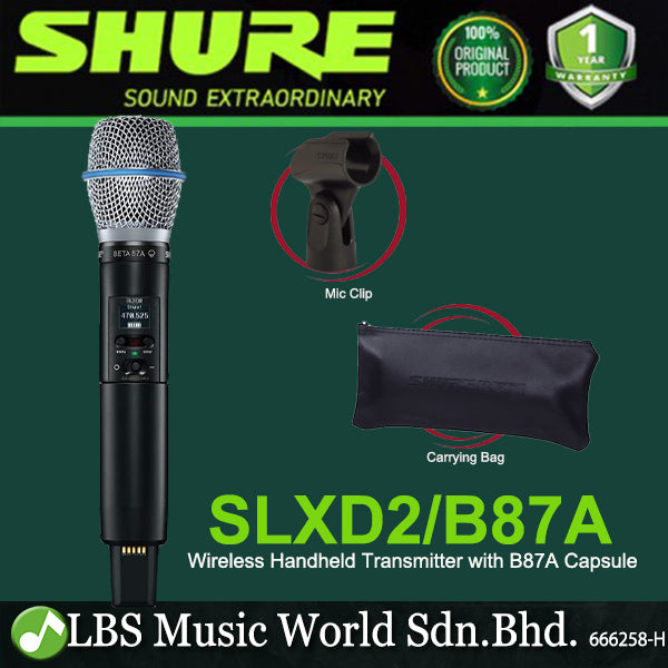 Shure SLXD2/B87A Digital Wireless Handheld Microphone Transmitter with B87A Interchangeable Mic Capsule (SLXD2 Beta 87A)