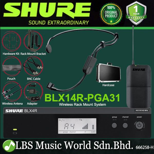 Shure BLX14R/PGA31 Wireless Rack Mount Mic System with PGA31 Headset Microphone (BLX14R)