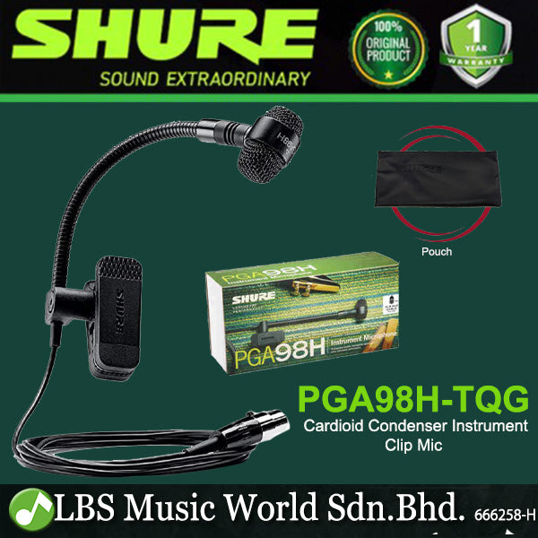 Shure PGA98H Cardioid Condenser Gooseneck Instrument Clip Microphone with Pouch (PGA98 H)