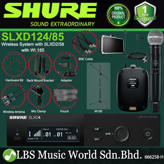 Shure SLXD124/85 Wireless Mic System with SLXD2/58 Handheld Mic SLXD1 Bodypack Transmitter and WL185 Microphone (SLXD124 SM85)