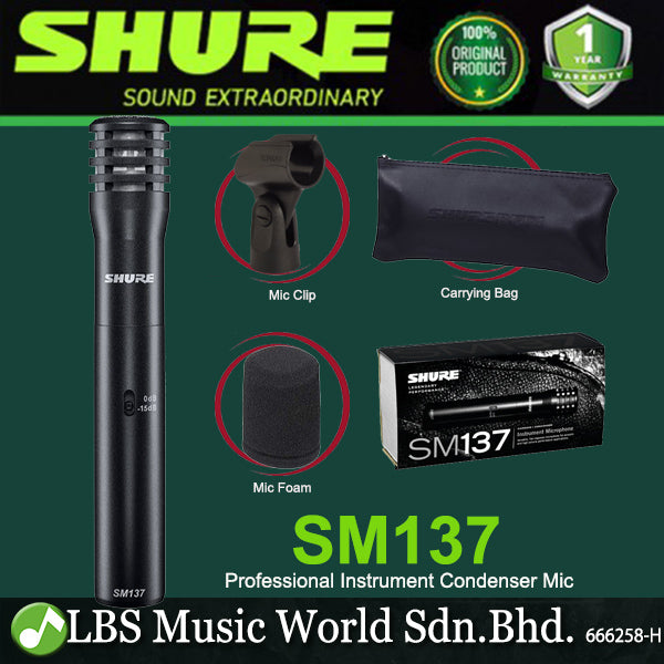 Shure SM137 Small Diaphragm End Address Cardioid Mic Condenser Microphone