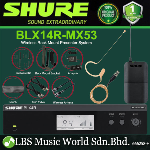Shure BLX14R/MX53 Wireless Rack Mount Presenter Mic System with MX153 Omnidirectional Earset Microphone (BLX14R MX53)