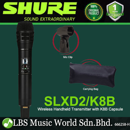 Shure SLXD2/K8B Digital Wireless Handheld Microphone Transmitter with K8B Interchangeable Mic Capsule (SLXD2)