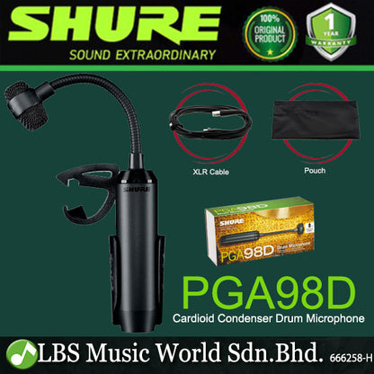 Shure PGA98D Cardioid Condenser Gooseneck Drum Microphone with Mic Pouch (PGA98 D)