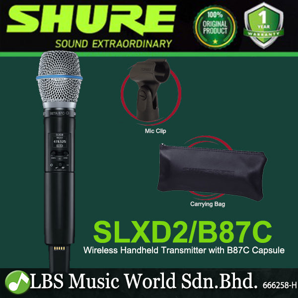 Shure SLXD2/B87C Digital Wireless Handheld Microphone Transmitter with B87C Interchangeable Mic Capsule (SLXD2 Beta 87C)