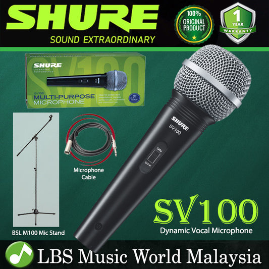 Shure SV100 Dynamic Cardioid Handheld Multi-Purpose Microphone with M100 Mic Stand Package (SV 100)