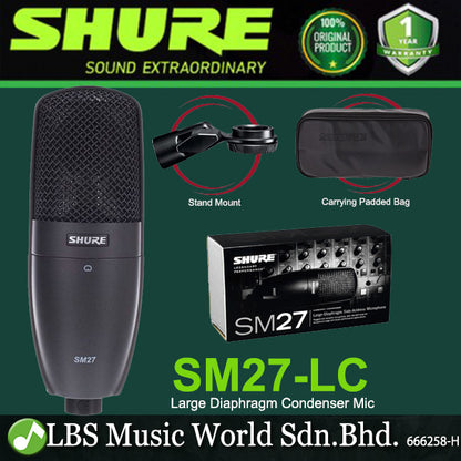 Shure SM27 Large Diaphragm Cardioid Condenser Microphone for Studio or Stage Mic