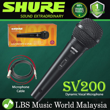Shure SV200 Dynamic Vocal Microphone with XLR to Quarter Inch Mic Cable 6.3mm (SV 200)