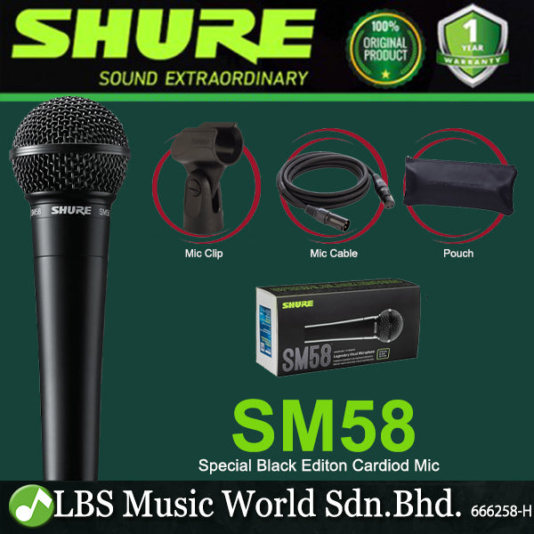 Shure SM58-LC Handheld Dynamic Vocal Microphone Mic Clamp Cable tie and Pouch (SM58 SM-58 SM58LC)