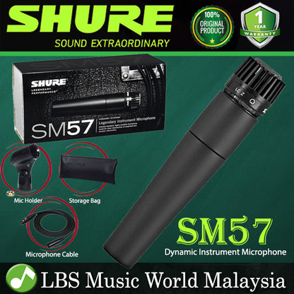 Shure SM57-LC Dynamic Instrument Microphone with Mic Clamp and Pouch (SM57 SM-57 SM57LC)