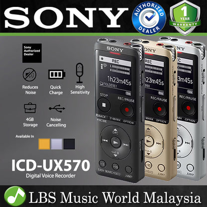 Sony ICD-UX570F Light Weight Voice Recorder with Build in Mic for Reporter Microphone (UX570 UX570F)