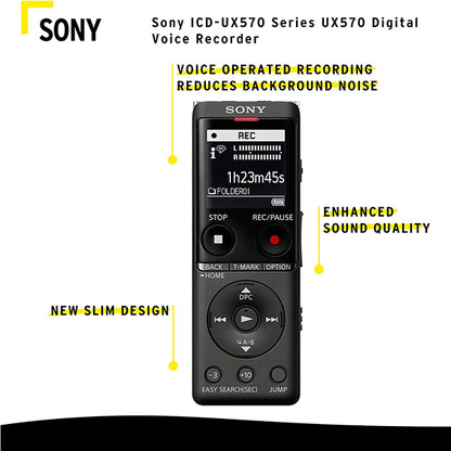Sony ICD-UX570F Light Weight Voice Recorder with Build in Mic for Reporter Microphone (UX570 UX570F)