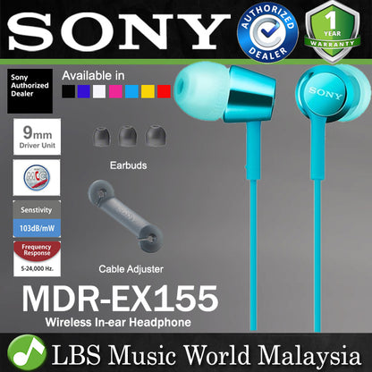 Sony MDR-EX155 Wired In Ear Headphone Earphone Without Mic (MDR EX155)
