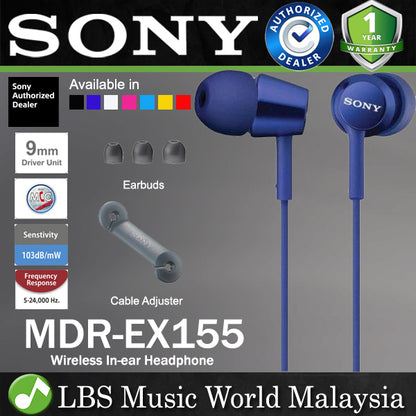 Sony MDR-EX155 Wired In Ear Headphone Earphone Without Mic (MDR EX155)