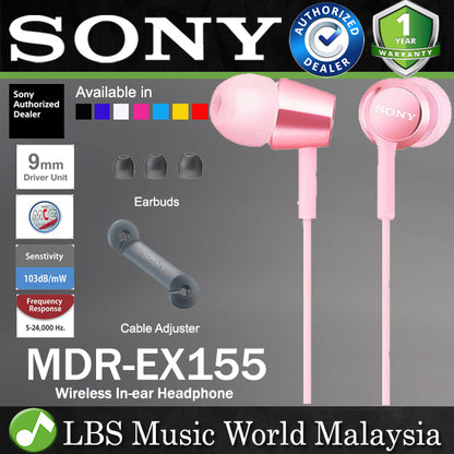 Sony MDR-EX155 Wired In Ear Headphone Earphone Without Mic (MDR EX155)