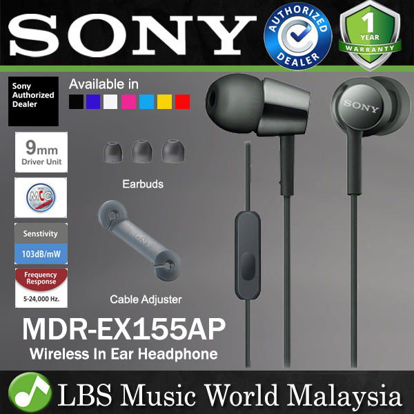 Sony MDR-EX155AP Wired In Ear Headphone Earphone With Mic (MDR EX155AP)