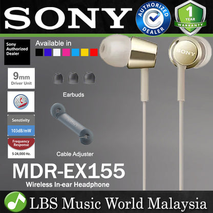 Sony MDR-EX155 Wired In Ear Headphone Earphone Without Mic (MDR EX155)