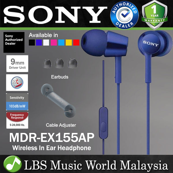 Sony MDR-EX155AP Wired In Ear Headphone Earphone With Mic (MDR EX155AP)