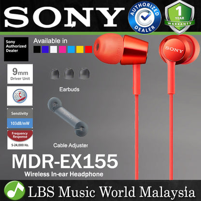Sony MDR-EX155 Wired In Ear Headphone Earphone Without Mic (MDR EX155)