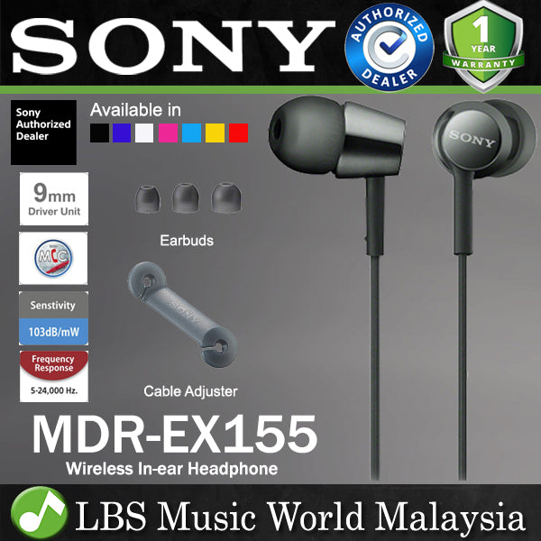 Sony MDR-EX155 Wired In Ear Headphone Earphone Without Mic (MDR EX155)