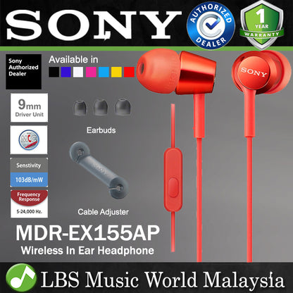 Sony MDR-EX155AP Wired In Ear Headphone Earphone With Mic (MDR EX155AP)