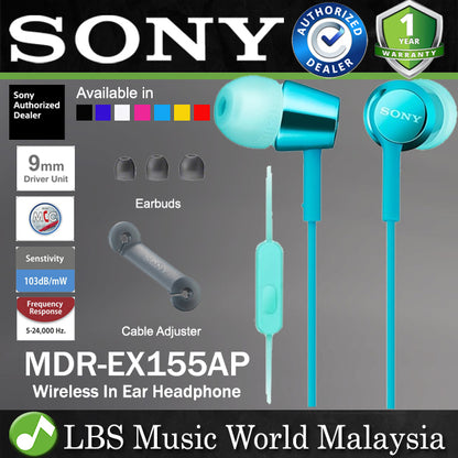 Sony MDR-EX155AP Wired In Ear Headphone Earphone With Mic (MDR EX155AP)