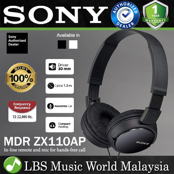 Sony MDR-ZX110AP On Ear Headphone 30mm Foldable Headset (MDRZX110 MDR ZX110AP)
