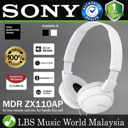 Sony MDR-ZX110AP On Ear Headphone 30mm Foldable Headset (MDRZX110 MDR ZX110AP)