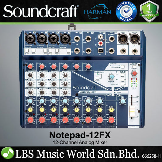 Soundcraft Notepad-12FX 12 Channel Format Analog Mixing Console Mixer with USB Audio Interface and Lexicon Effects (Notepad 12FX)