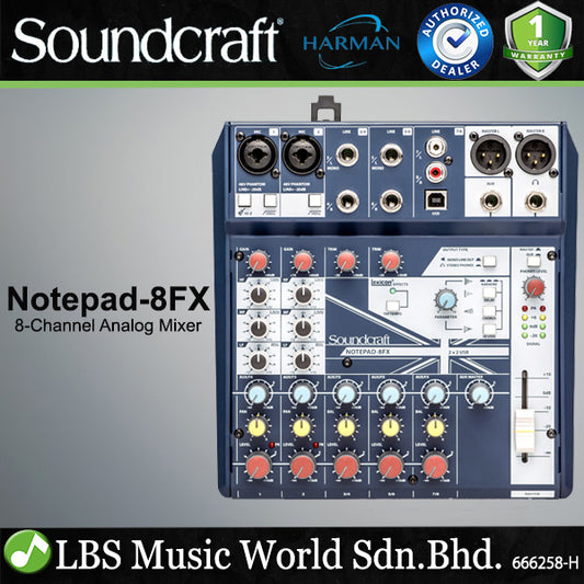 Soundcraft Notepad-8FX 8 Channel Analog Mixing Console Mixer with USB Audio Interface and Lexicon Effects (Notepad 8FX)