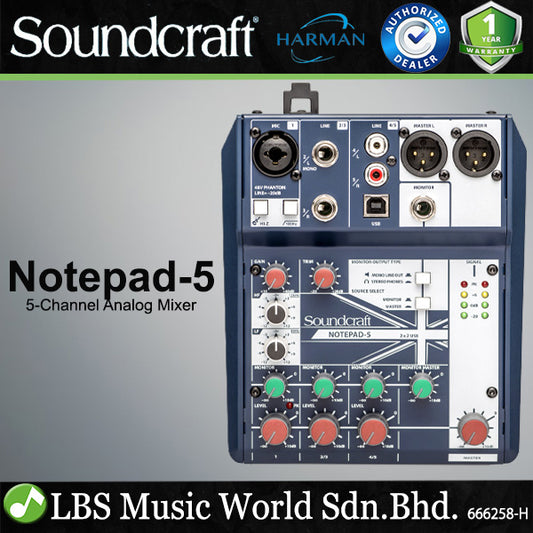 Soundcraft Notepad-5 5 Channel Analog Mixing Console with USB Audio Interface Mixer (Notepad 5)