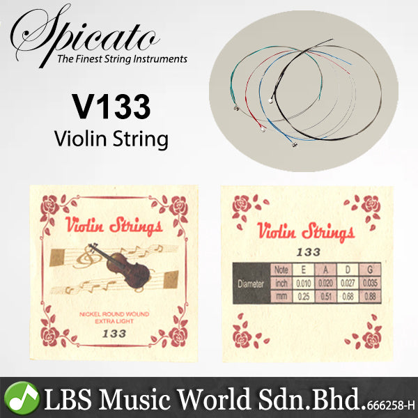 Spicato Violin String Set V133 Nickel Round Wound With Extra Light E A D G