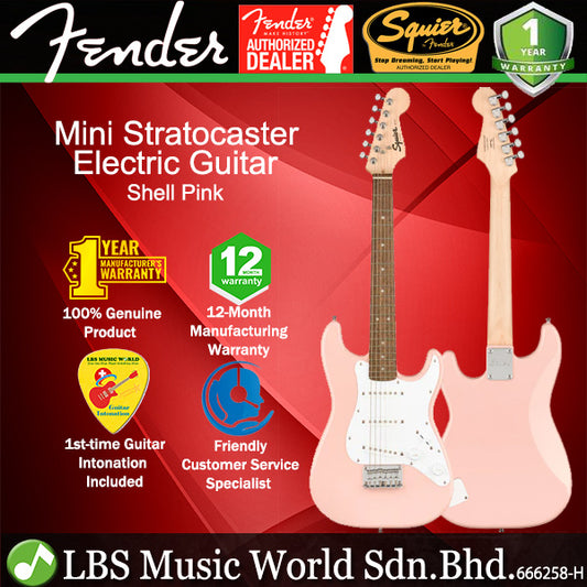 Squier Mini Stratocaster Electric Guitar with White Pickguard Laurel Fretboard - Shell Pink