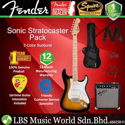 Squier Sonic Stratocaster Complete Pack with Gig Bag, 10G, Cable Strap and Picks - Bundle