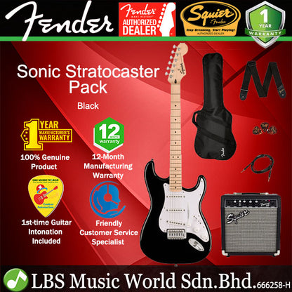 Squier Sonic Stratocaster Complete Pack with Gig Bag, 10G, Cable Strap and Picks - Bundle