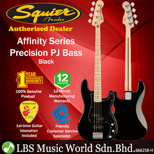 Squier Affinity Series Precision PJ 4 String Electric Bass Guitar Maple Fretboard - Black