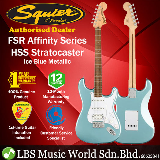 Squier FSR Affinity HSS Stratocaster Electric Guitar Laurel Fretboard with Tremolo -  Ice Blue Metallic