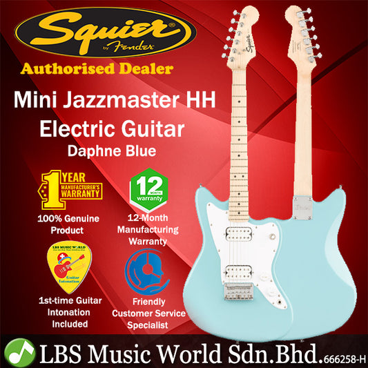 Squier Mini Jazzmaster HH Electric Guitar with Maple Fingerboard - Daphne Blue (Jazz Master)