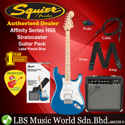 Squier Affinity Series HSS Stratocaster Guitar Pack with Frontman 15G Combo Speaker Amplifier  - Lake Placid Blue