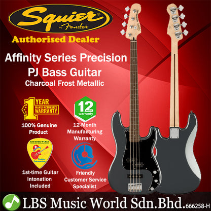 Squier Affinity Series Precision PJ 4 String Electric Bass Guitar Laurel Fingerboard - Charcoal Frost Metallic