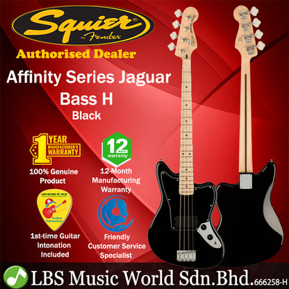 Squier Affinity Series Jaguar 4 String Electric Bass Guitar H Maple Fingerboard - Black