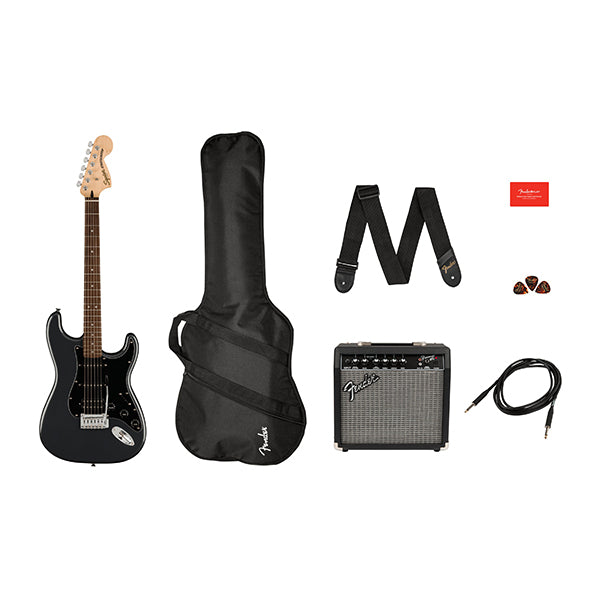 Squier Affinity Series HSS Stratocaster Guitar Pack Laurel Fingerboard Charcoal Frost Metallic