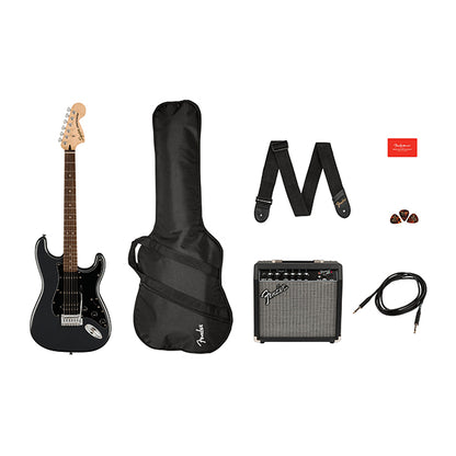 Squier Affinity Series HSS Stratocaster Guitar Pack Laurel Fingerboard Charcoal Frost Metallic