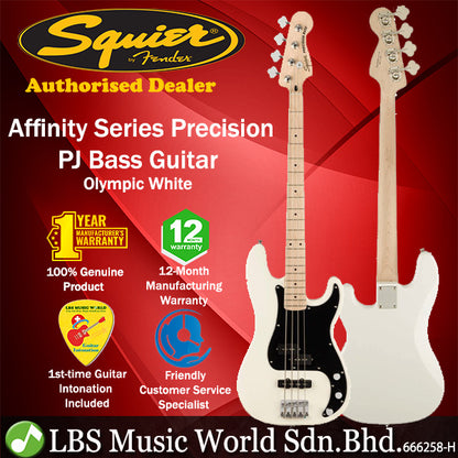 Squier Affinity Series Precision 4 String PJ Electric Bass Guitar Maple with Fingerboard - Olympic White