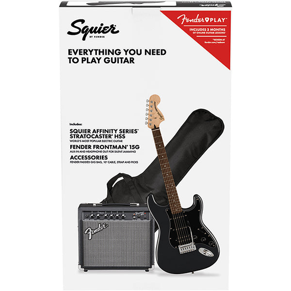 Squier Affinity Series HSS Stratocaster Guitar Pack Laurel Fingerboard Charcoal Frost Metallic