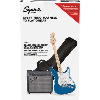 Squier Affinity Series HSS Stratocaster Guitar Pack with Frontman 15G Combo Speaker Amplifier  - Lake Placid Blue
