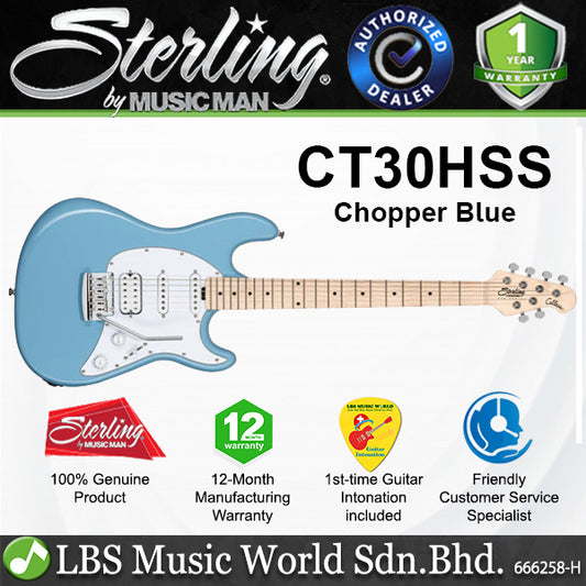 Sterling CT30HSS Cutlass Vintage Tremolo Electric Guitar - Chopper Blue (CT30HSS)