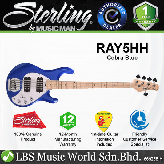 Sterling Ray5HH Stingray 5 String Maple Fingerboard Electric Bass Guitar - Cobra Blue (RAY5HH COB)