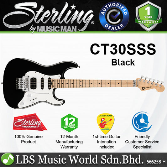 Sterling CT30SSS Cutlass SSS Series Fulcrum Tremolo Electric Guitar - Black (CT30SSS BK)