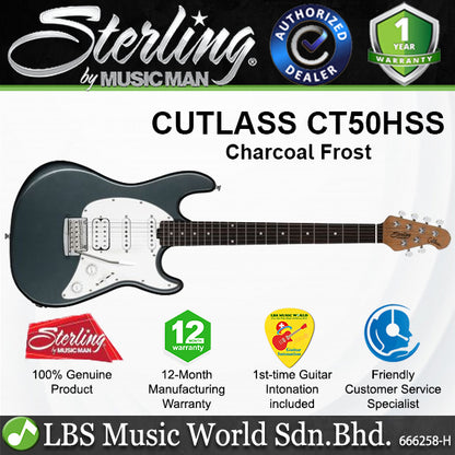 Sterling Cutlass CT50HSS Poplar Body Electric Guitar With Tremolo Rosewood Fingerboard - Charcoal Frost (CFR)